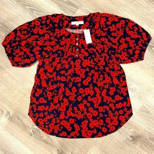 LOFT NWT floral round yoke puff sleeve top